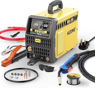 HIZONE 200A MIG Welder, 8 in 1 Aluminum/Copper/Gas MIG/Gasless Flux Core MIG/Stick/Lift TIG/Spot Welding/Spool Gun Compatible Welding Machine, Large LED Display, 120V/240V Multi Process Welder