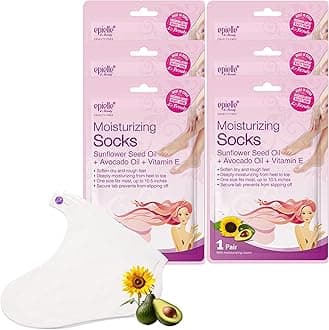 Epielle Moisturizing Foot Mask 6 Pairs, Soften with Sunflower Seed Oil & Vitamin E, Deep Moisturizing Socks for Dry, Cracked Feet, Self Care Gifts for Women, Spa Kit, Easter Basket Stuffers