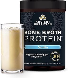 Grass Fed, Cage Free, Bone Broth Protein Powder, 20g Protein, Hydrolyzed Collagen Peptides, Keto & Paleo Friendly, Supports Joint, Gut Health, Vanilla, 20 Servings