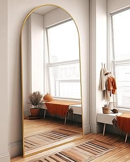 Arched Full Length Mirror, Floor Mirror with Stand, 76"x34" Large Mirror, Wall Mirror Full Length, Gold Floor Length Mirror, Body Floor Mirror, Wall Mounted Mirror for Bedroom, Gold