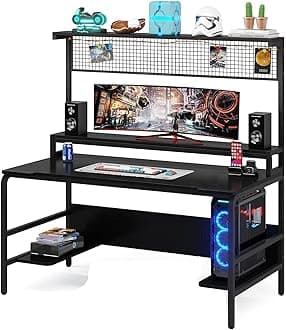 TEKAVO Gaming Table | with Monitor Stand & Upper Grill | Gaming Room Setup| (140Dx60Wx160H) / DIY - Engineered Wood, Powder Coated