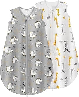 Baby Sleeping Bag 0.5 Tog 100% Cotton Lightweight and Breathable Summer Sleeping Bag for Baby Toddler 18-24 Months 2 Pack Grey Unicorn