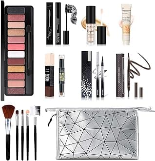All in One Makeup Kit for Women Full Kit, includes 12 Colors Eyeshadow, 5PCS Brush Set, Eyebrow Pencil, Eyeliner & Mascara, Contour Stick, Primer & Liquid Highlighter With Cosmetic Bag Makeup Set