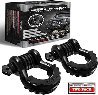 AUTMATCH D Ring Shackle 3/4" Shackles (2 Pack) 41,887Ibs Break Strength, Clevis Shackle with 7/8" Screw Pin and Shackle Isolator Washers Kit for Tow Strap Winch Off Road Vehicle Recovery, Black