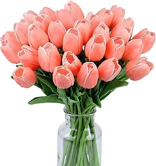 SITUMEIZI Fake Tulips Artificial Flowers Real Touch Champagne 14" 15 Pcs Silk Flower for Home Decor Spring Easter Wedding Bouquet Decorations Floral Arrangements