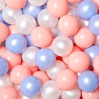 GOGOSO Colorful Plastic Balls for Ball Pit - 100 Crush-Proof Ocean Balls for Toddlers and Kids, Safe and Phthalate-Free, Pearl Blue+ Pink+Pearl White