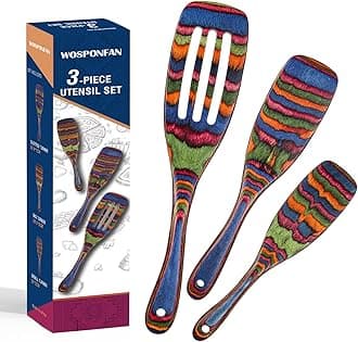 Spurtle Set, Wooden Utensils for Cooking, WOSPONFAN Kitchen Utensils Set, Pakkawood Kitchen Cooking Utensils Set, Apartment Essentials Wood Serving Spatula spoon, Home & kitchen Gift for Women & Men