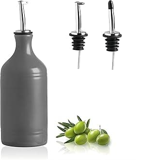 Sweejar Ceramic Olive Oil Dispenser Bottle, Opaque Oil Cruet Protects Oil to Reduce Oxidation, Suitable for Storage Oil, Vinegar, Coffee Syrups & Other Liquids, Pack of 1, 15.5 Fl Oz (Dark Grey)