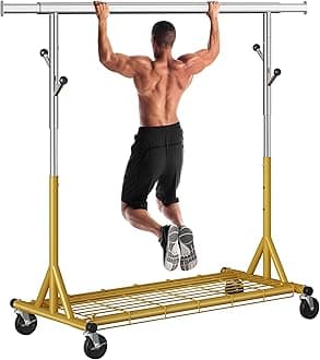 Rolling Clothes Rack Load 530lbs,Heavy Duty Garment Rack With Sturdy Wheel And Shelves, Adjustable Portable Hanging Rack For Clothes, Stainless Steel, Gold