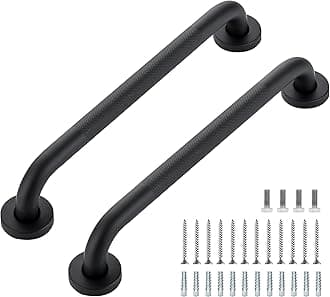 Grab Bars for Shower, 2 Pack 16-Inch Anti Slip Shower Handles for Elderly, Safety Shower Grab Bar, Stainless Steel Handicap Grab Bars for Bathroom (Black 1" Diameter)