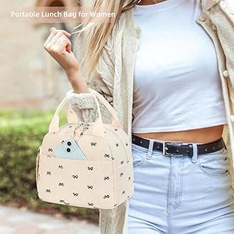 LEDAOU Lunch Box for Women Insulated Lunch Bag Corduroy Lunch Tote Bags Leakproof Cooler Lunch Case for Travel Work Picnic