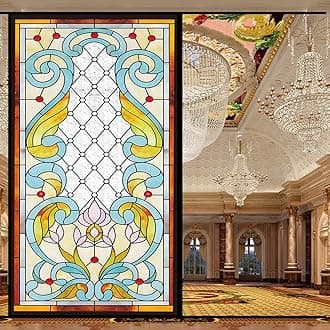 Stained Glass-Church Style Decorative Privacy Window Film Glue Free Static Cling Decals Heat Control Glass Sticker for Home Office W31.4 x H78.74(80x200cm)
