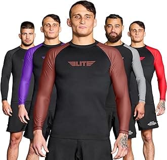 Elite Sports Men's Jiu Jitsu BJJ Rash Guard, Long Full Sleeve Compression Shirt for Sports Nogi Training