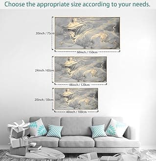 Wall Art Abstract Canvas Painting Gray Wall Decor Fluid Ink Modern Artwork for Living Room Bedroom Dining Room Home Office Decor 24"x48" with Framed