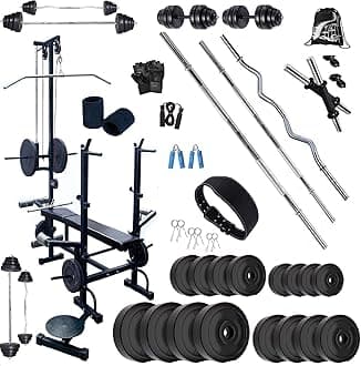 BodyFit PVC Incline, Decline Weight Plates 100 Kg and 20 in 1 Heavy Bench Home Gym Set and Fitness Kit