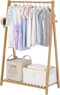 COOGOU Small Clothes Hanging Racks,Bamboo Wood Kids Clothing Garment Racks fo...