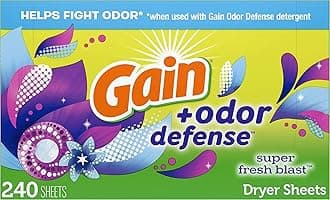 Gain Dryer Sheets Plus Odor Defense, Super Fresh Blast Scent, 240 Count, Helps fight static and odor, laundry sheets