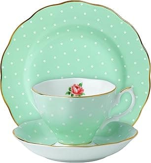 Polka rose 3-piece set (teacup, saucer & plate 8")