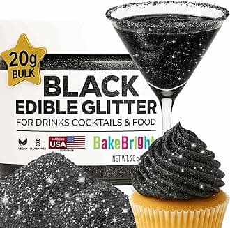 Bulk 20g Black Edible Glitter for Drinks | Premium Edible Glitter for Cakes, Cocktails, Black Cake Decorating Decorations Food Grade, Vegan, Kosher, Halal, Gluten Free - Made in USA