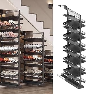 Pull-Out Shoe Rack Organizer for Closet Shoe Cabinet,Adjustable Height Retractable Metal Stackable Shoe Rack, Vertical Shelf Organizer for Small Bedroom Closet, Space Saving Storage, Black(48cm,12 Tie