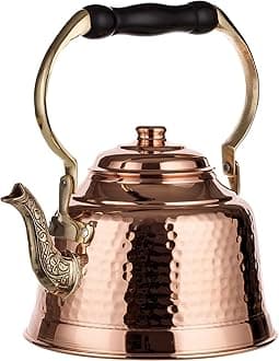 DEMMEX Tea Lover's Copper Teapot, Heavy Gauge 1mm Thick Hammered Solid Copper, Copper Tea Pot Kettle Stovetop Teapot, Tin Lined, Handmade (1.6-Quarts)