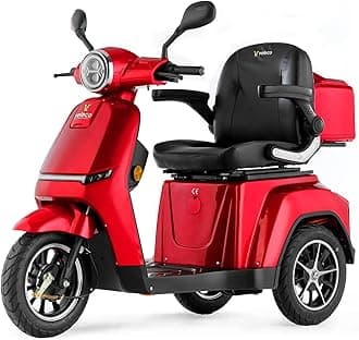 VELECO TURRIS - 3 Wheeled Mobility Vehicle - Fully Assembled and Ready to use - Full LED Lights - High Contrast Display - Alarm System (Red)