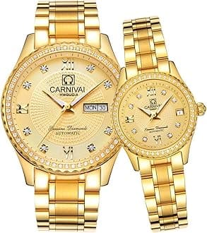 MASTOP Men and Women Automatic Watch Gold Silver Stainless Steel Dress Couple Watches for Her and His Set of 2 …