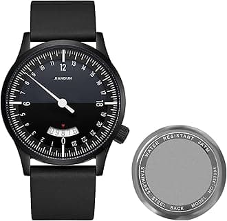 Swiss Movement Men's One Hand 24 Hour Watch Single Hand Black Case with Italian Leather Strap