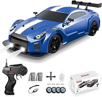 RC Drift Car 2.4GHz 1:16 Scale 7WD High Speed Remote Control Cars Vehicle with LED Lights Two Batteries and Drifting Tires Racing Sport Toy Cars for Adults Boys Girls Kids Gift