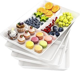 4 Pack Serving Tray Plastic, Compartment Serving Platters, BPA free, Dinner/Fruit/Snack Food Tray for Kichen, Bar, Buffets, Party, Thanks Giving Day, Christmas