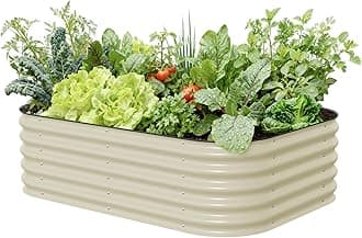 Raised Garden Bed Kits, 17" Tall 6 in 1 Modular Metal Raised Planter Bed for Vegetables Flowers Patio Ground Planter Box-Pearl White