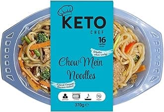 Keto Chef Chow Mein Noodles - Free-From, Suitable for Vegan & Low Calorie, High in Protein, Instant Lo Mein Chilled Meals, Contains Zero Sugar, Microwavable Meal | Ready to Eat 370g(Pack of 4)
