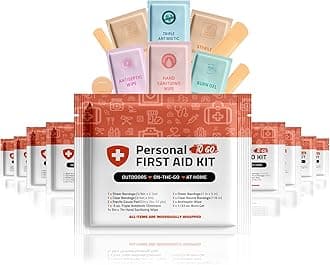 Personal First Aid Kit- 10 Pack | Clean, Treat, Protect Minor Cuts, Scrapes and Burns | Perfect for Home, Office, Car, School, Business, Camping | Individually Wrapped First Aid Products (Orange)