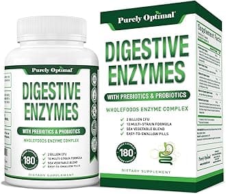 Digestive Enzymes for Women and Men – Multi-Enzyme Supplement for Bloating Relief, Digestion and Heavy Meal Support – with Probiotics and Prebiotics for Gut Health – 180 Capsules