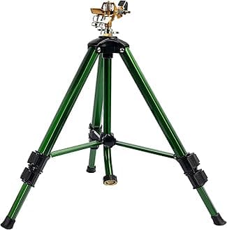 Hourleey Impact Sprinkler on Tripod Base, Heavy Duty Brass Sprinklers for Yard Lawn Garden, 0-360 Degree Large Area Coverage, 3/4 Inch Connector Extension Legs Flip Locks with Brass Sprinkler Head