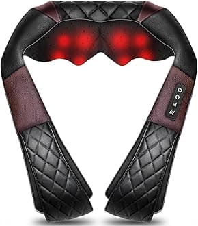 Massage Cushion with Heating Function, Shiatsu Back Massager with Deep Tissue Kneading for Neck, Back and Shoulders, Relaxation Gift for Mom Dad (Black and red)