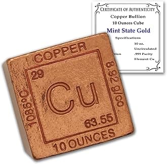 Copper Cube Paperweight 10 oz - 999 Pure Chemistry Element Design with Certificate of Authenticity by Mint State Gold
