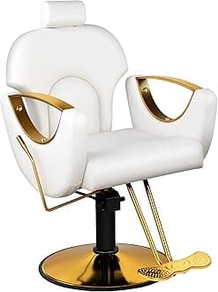 White Salon Chair, 360° Swivel Adjustable Hydraulic Hair Armchair, Reclining Stylist Barber Chairs for Hairdressers