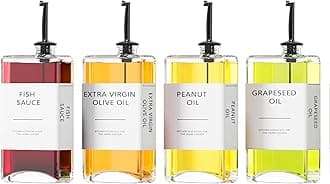 Kitchen Oil Dispenser, Cooking Oil Dispenser Set, Oil and Vinegar Bottles, Olive Oil Bottle, Soy Sauce Dispenser - 4 Pieces, Black