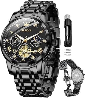 - Mens Chronograph Watch Gold Silver Stainless Steel Chain Quartz Wrist Watches Business Dress Waterproof Luminous Date Watch