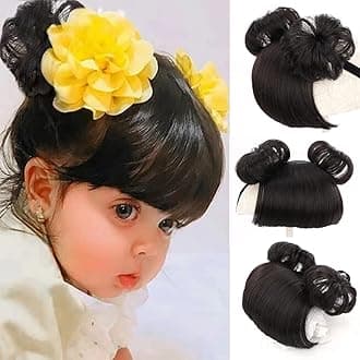colorvay 1 Pack Baby Wig Braid Hairband for Kids, Children's Fake Bangs Headband with Head Buckle for COS Hair Accessories (Black)