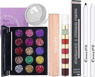 RoseFlower Professional Makeup Set, Essential Make up Starter Set Make-up Gift Sets with Glitter Sequins Shadow Palette Lipstick Black White Eyeshadow Stick Changing Color Blush Lip Blam