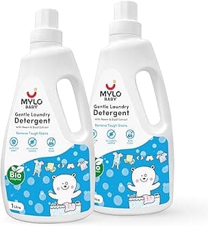 Mylo Baby Safe Laundry Liquid Detergent (1000ML Pack of 2- Without Dyes & Optical Brighteners) | With Bio - Enzymes and Basil, Neem extract| Anti-Bacterial, For Newborn Clothes