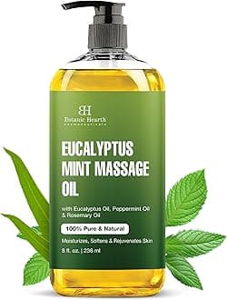 Botanic Hearth Eucalyptus Mint Massage Oil - Invigorating, Refreshing, and Relaxing - Massage, Made with Natural Oils - for All Skin Types - Men and Women 8 fl oz