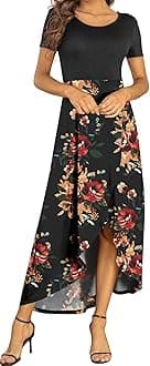 AYIFU Womens Summer Dresses High Low Slit Hem Casual Short Sleeve Maxi Dress with Buttons