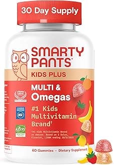 SmartyPants Kids Multivitamin Gummies with Omega 3 DHA/EPA, Vitamins D3, C, B12, B6, A, K, and Zinc, Gluten Free, Clean Label, Three Fruit Flavors, 60 Gummies (30 Day Supply)