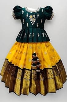 Girls Jacquard New South Indian Traditional Pattu Pavadai Jecquard Readymade Lehenga Choli