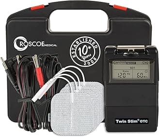 Roscoe Medical TENS Unit and EMS Muscle Stimulator, Twin Stim, OTC TENS Machine for Lower Back Pain Relief, Neck Pain, or Sciatica Relief, Clinical Strength Stim Machine