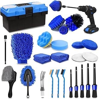 27Pcs Car Detailing Kit, Car Detailing Brush Set, Auto Detailing Drill Brush Set, Car Detailing Brushes, Car Wash Kit, Car Accessories, Car Cleaning Tools Kit for Interior, Exterior, Blue, 27PCS-Blue