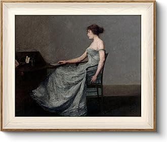 VIYYIEA Framed Canvas Wall Art, Vintage Wall Art for Living Room, Woman Portrait Oil Painting Picture Summer Home Decor Bathroom Wall Decor Gifts for Friends or Family -【Female Pianist】-(10"x12")